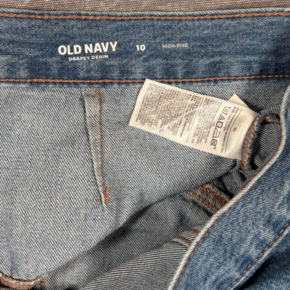 Old Navy Denim Skirt Womens 10 Blue Drapey Denim High Rise A-Line Midi Panel - Picture 5 of 5